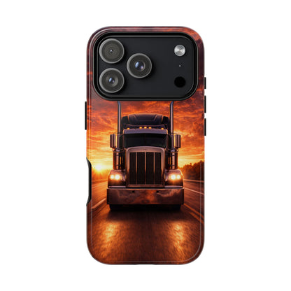 Big Rig Truck Phone Case Sunset Highway Semi Truck iPhone Samsung Cover