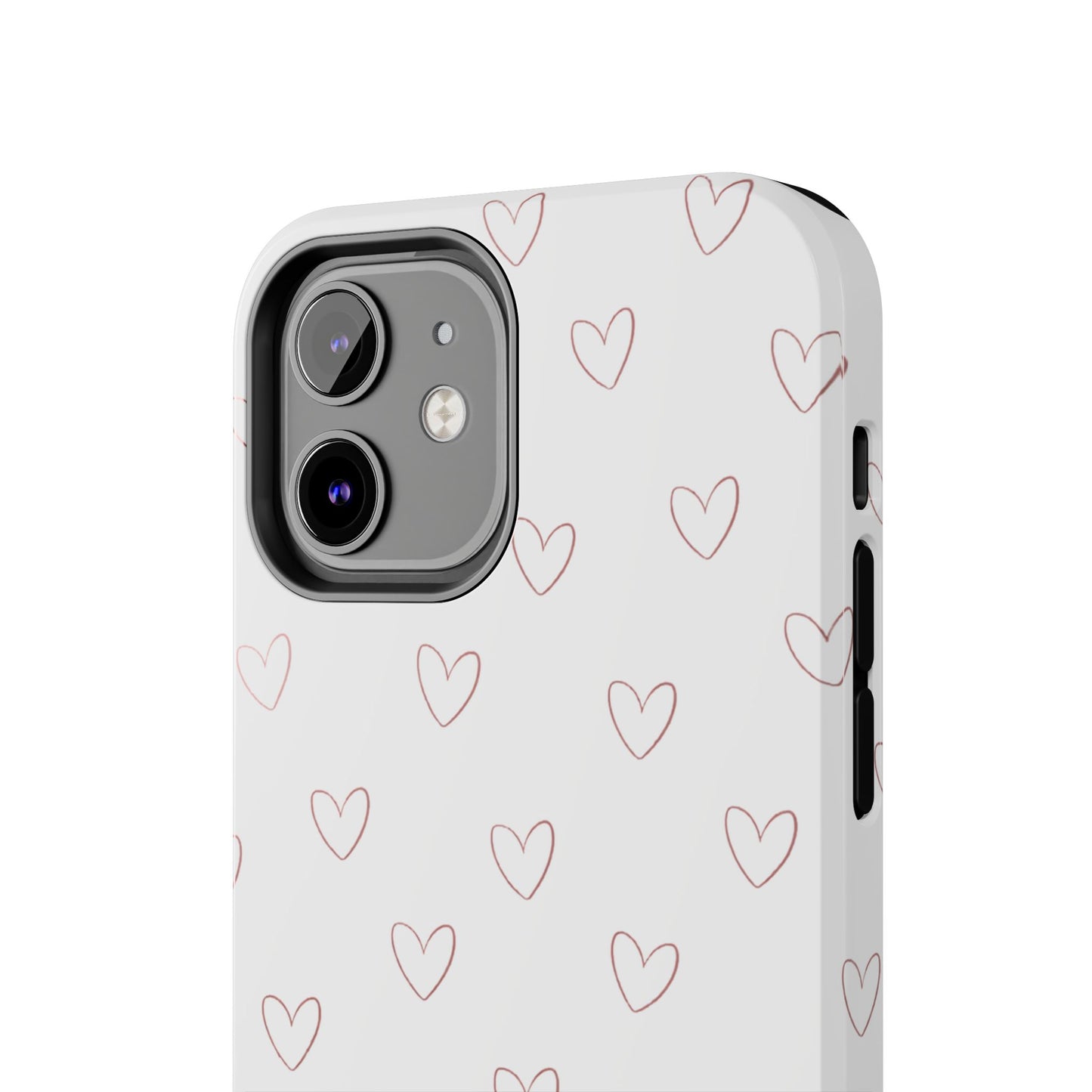 Hand-Drawn Hearts Tough Phone Case | Minimal Pink Heart Pattern
