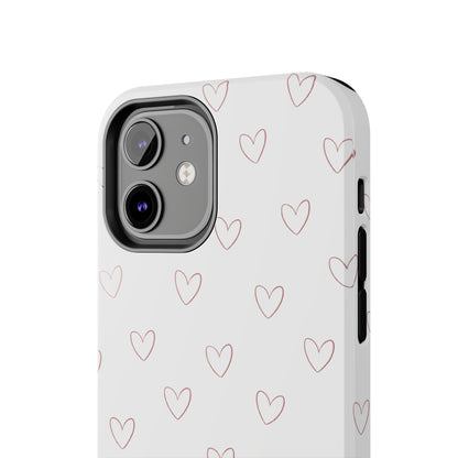 Hand-Drawn Hearts Tough Phone Case | Minimal Pink Heart Pattern