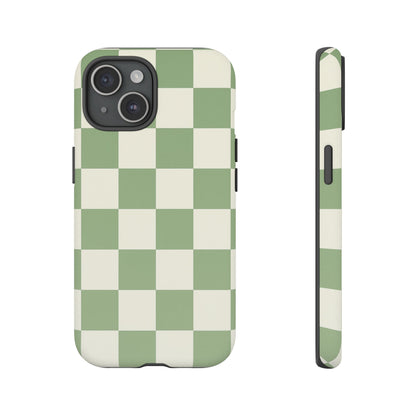 Sage Green Checkerboard Phone Case | Minimal Aesthetic Checkered iPhone & Samsung Tough Case