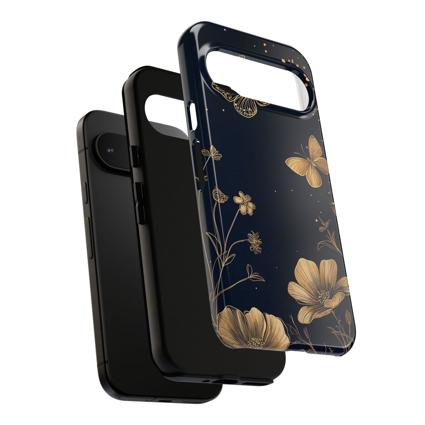 Gold Floral Butterfly Phone Case, Dark Aesthetic Botanical, Elegant Black Luxury iPhone Samsung Cover