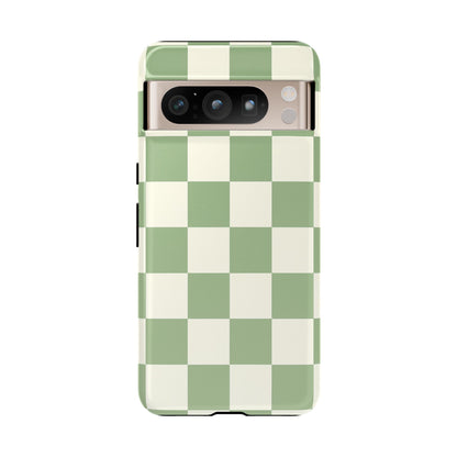 Sage Green Checkerboard Phone Case | Minimal Aesthetic Checkered iPhone & Samsung Tough Case