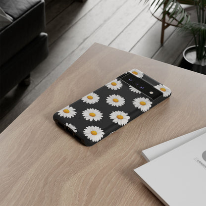 Black Daisy Floral Tough Phone Case – Cute Protective Cover for Iphone, Samsung Galaxy and Pixel