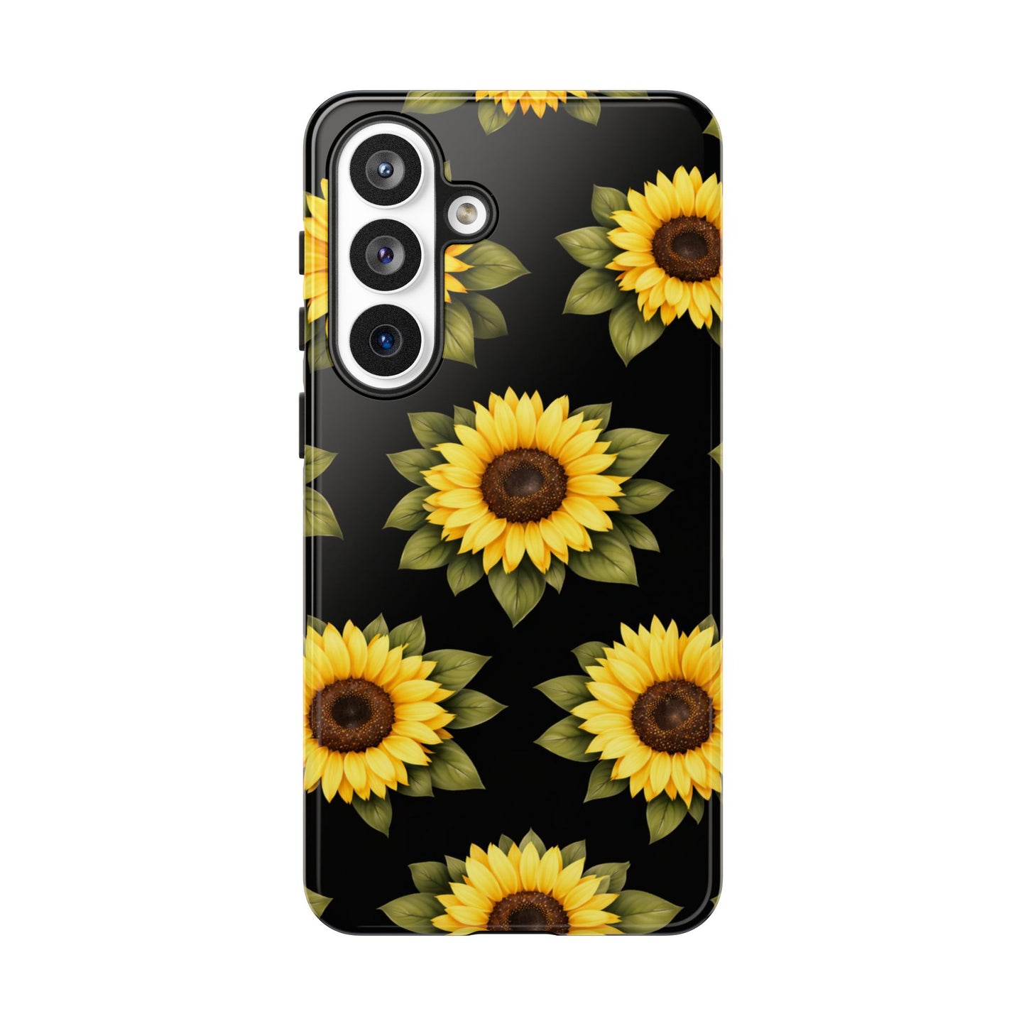 Sunflower Floral Tough Phone Case – Black Background Protective Cover for Iphone, Samsung Galaxy and Pixel