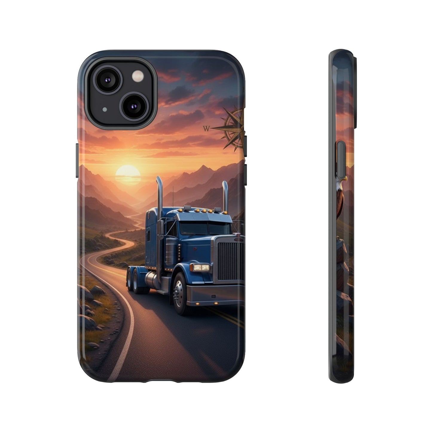 Semi Truck Sunset Phone Case | Trucker Gift | Diesel Truck Highway Road iPhone & Samsung Tough Protective Case