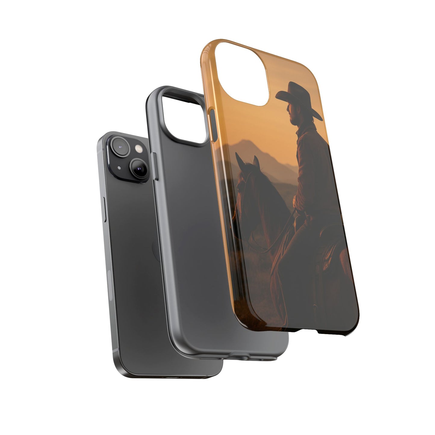 Western Cowboy Sunset Phone Case | Horse Rider Desert Aesthetic Tough Protective Case