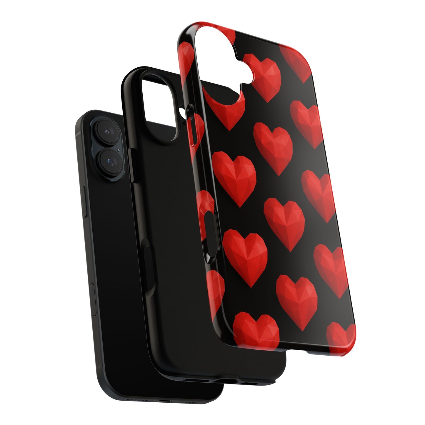 Red Heart Phone Case – Geometric Heart Pattern Tough Case (Black)