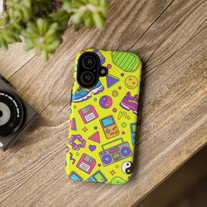 90s Retro Neon Phone Case – Y2K Nostalgia Colorful Icons Tough Protective Case