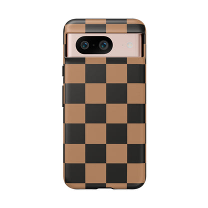 Brown Checkered Phone Case | Aesthetic Checkerboard iPhone & Samsung Tough Case