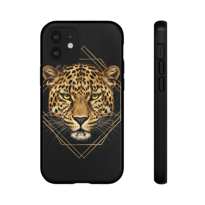 Leopard Head Geometric Phone Case – Black & Gold Luxe Tough Case