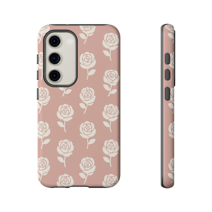 White Rose Pattern Tough Phone Case | Elegant Floral Aesthetic Case for Iphone, Samsung Galaxy and Pixel
