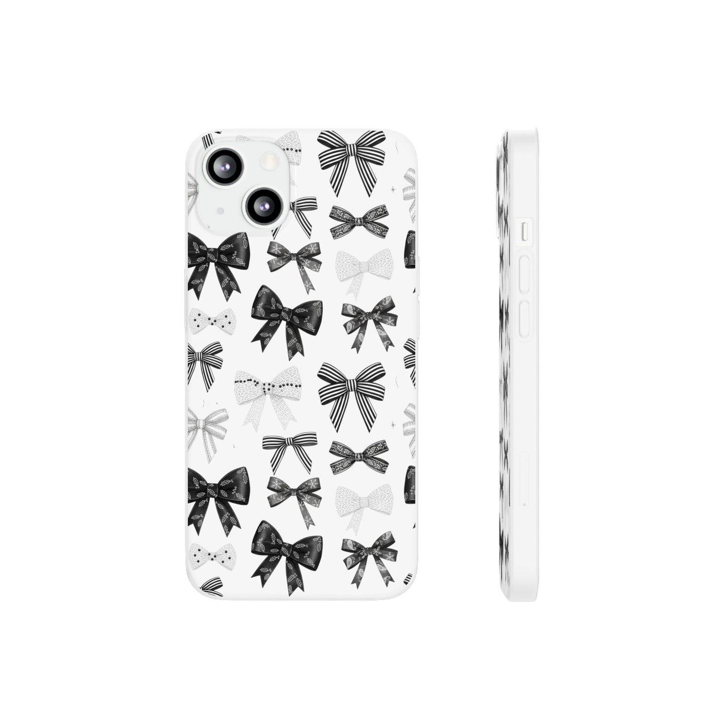 Black & White Bow Pattern Phone Case | Minimal Coquette Flexi Case