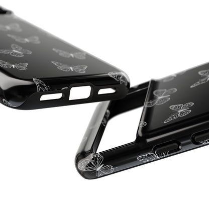 White Butterfly Pattern Phone Case – Dark Aesthetic Monochrome Tough Cover