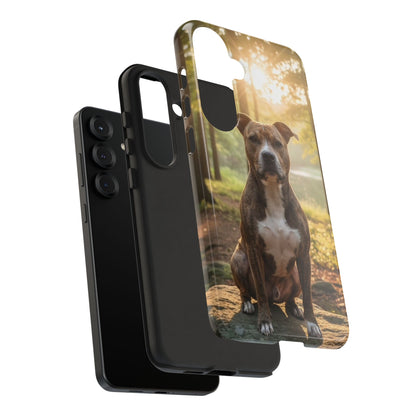 Pitbull Portrait Phone Case | Dog Lover Tough Case, Sunset Forest