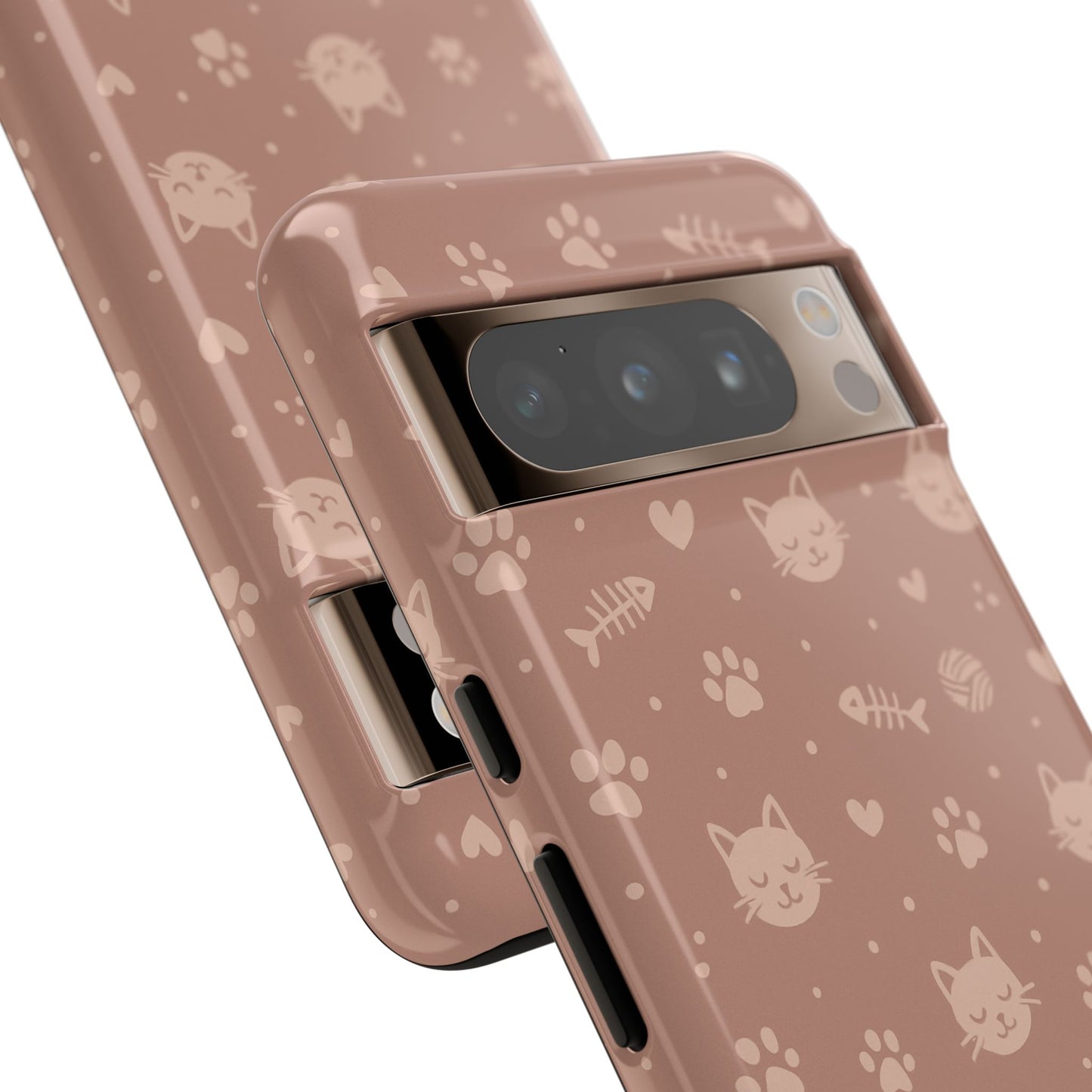 Cute Cat Pattern Phone Case | Paw Prints, Fishbone & Yarn Design Tough Case