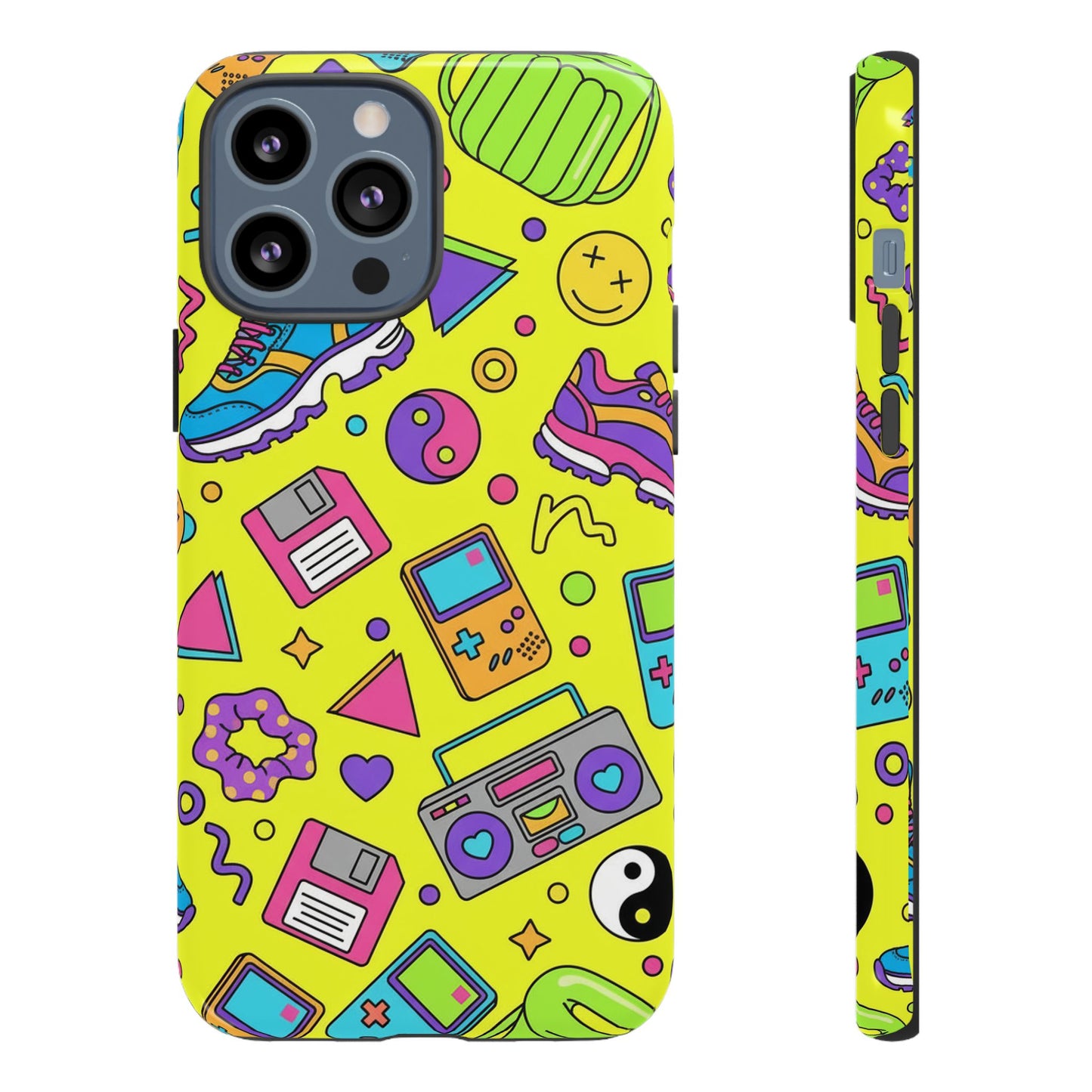 90s Retro Neon Phone Case – Y2K Nostalgia Colorful Icons Tough Protective Case