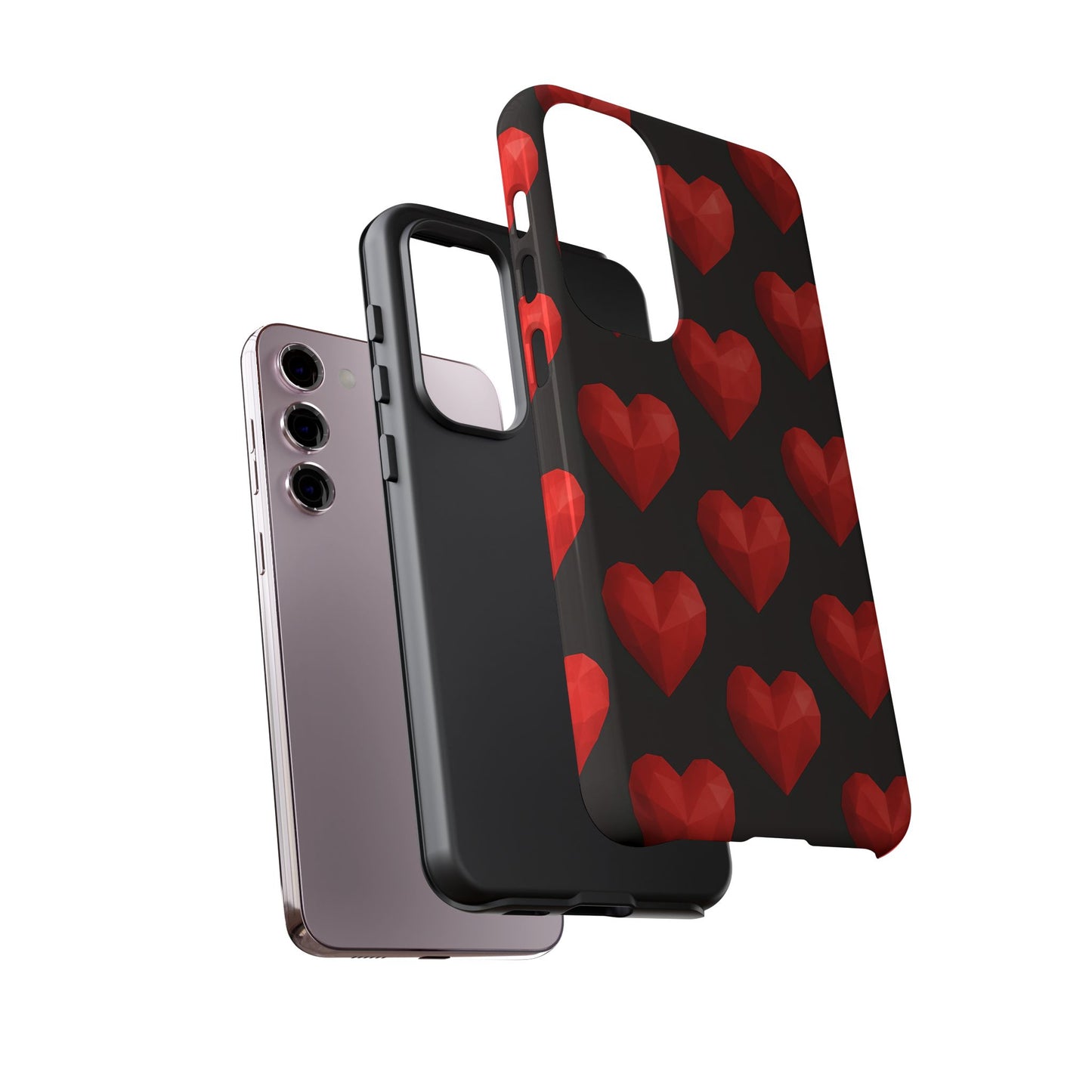 Red Heart Phone Case – Geometric Heart Pattern Tough Case (Black)