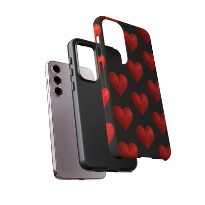 Red Heart Phone Case – Geometric Heart Pattern Tough Case (Black)
