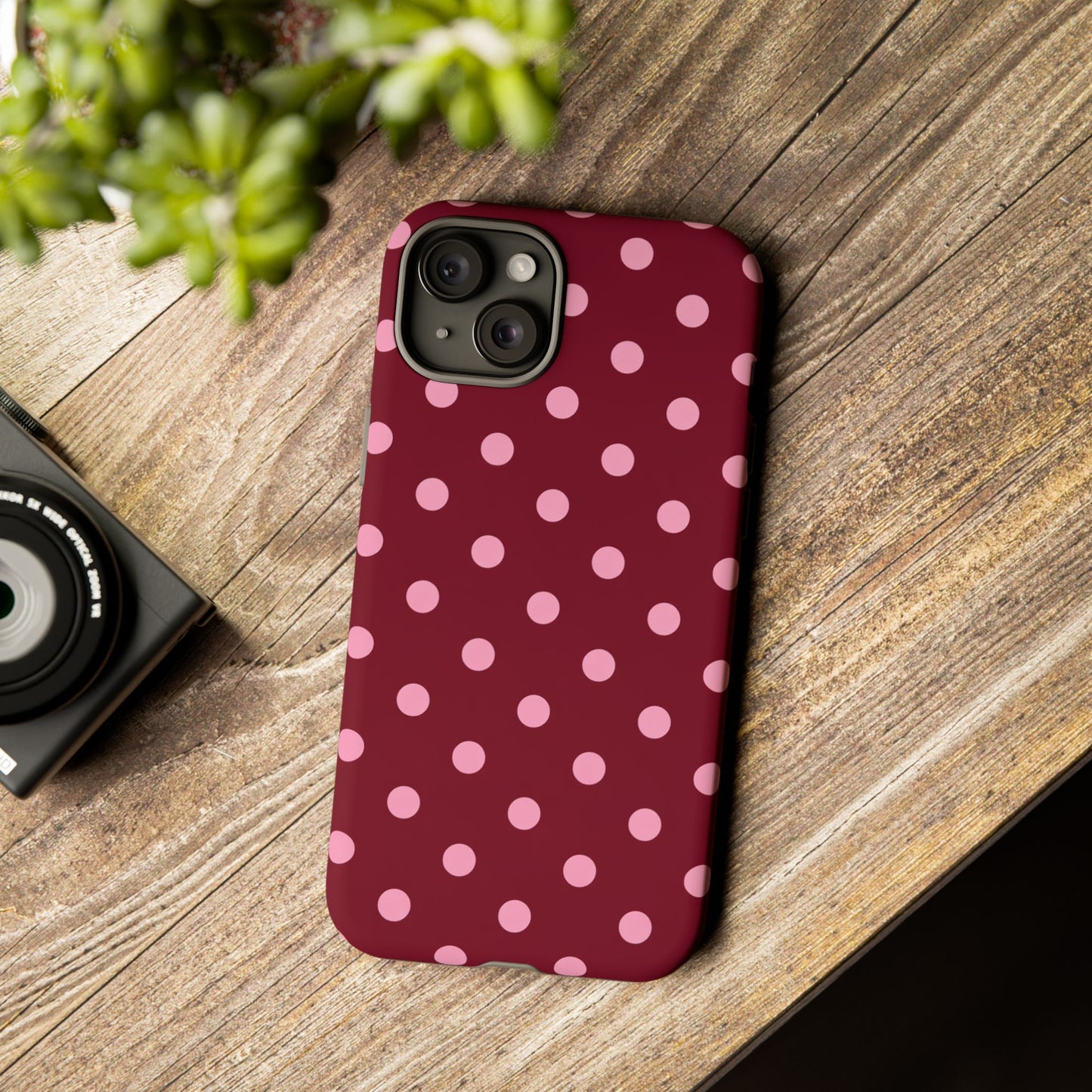 Pink Polka Dot Phone Case – Cute Aesthetic Tough Protective Phone Cover for Iphone, Samsung Galaxy and Pixel