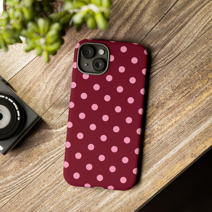 Pink Polka Dot Phone Case – Cute Aesthetic Tough Protective Phone Cover for Iphone, Samsung Galaxy and Pixel