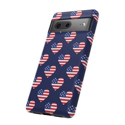Patriotic American Flag Heart Phone Case – Tough Shockproof, USA Stars & Stripes for Iphone, Samsung Galaxy and Pixel