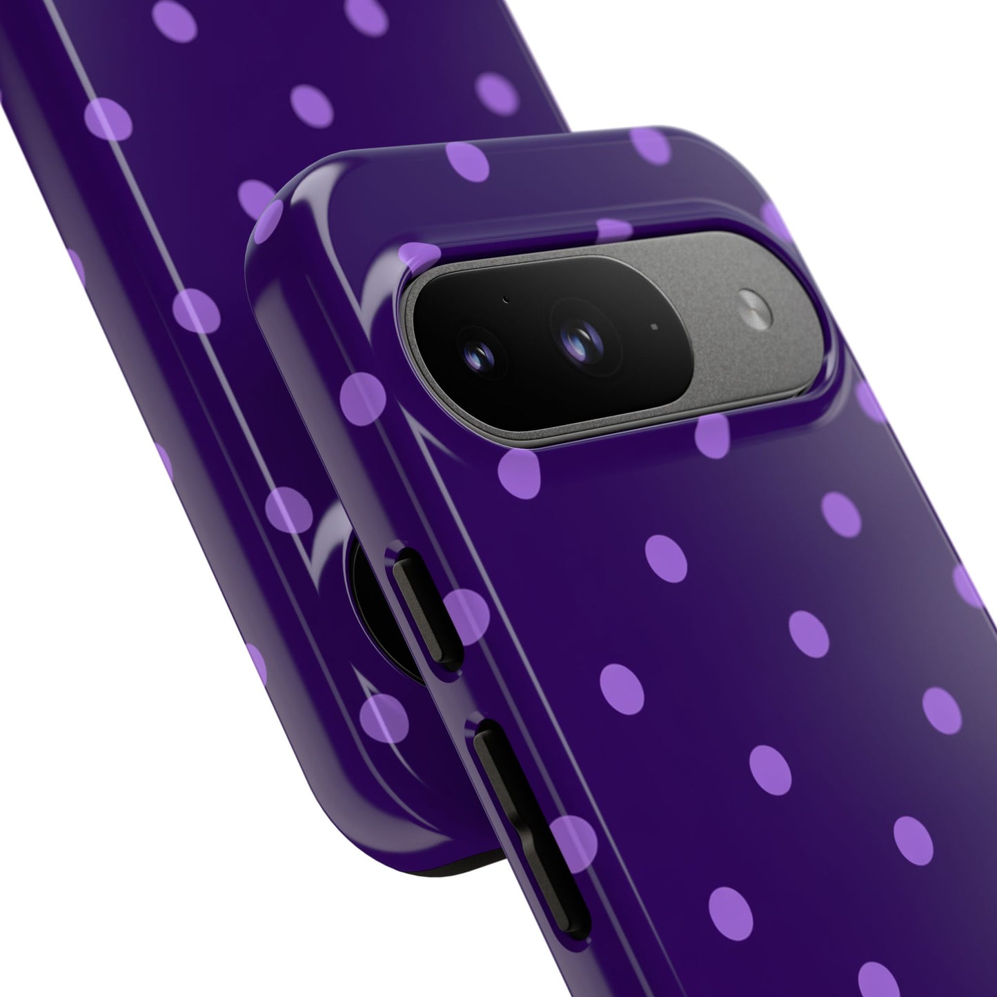 Purple Polka Dot Tough Phone Case – Cute Stylish Durable Protective Cover for Iphone, Samsung Galaxy and Pixel