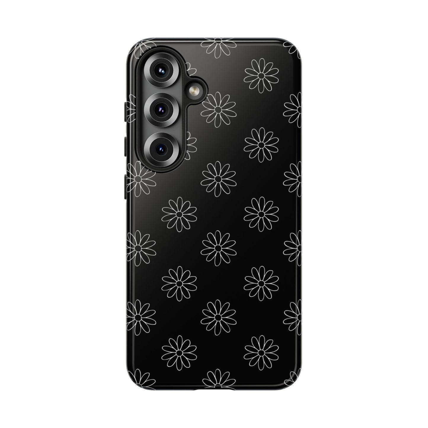 Black Daisy Floral Phone Case – Slim Protective Tough Case for Iphone, Samsung Galaxy and Pixel