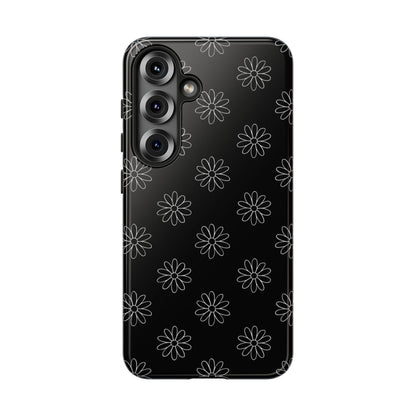 Black Daisy Floral Phone Case – Slim Protective Tough Case for Iphone, Samsung Galaxy and Pixel