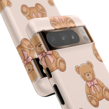 Teddy Bear Phone Case | Cute Coquette Aesthetic Pink Bear Pattern Case | Kawaii Soft Girl iPhone & Samsung Tough Protective Case