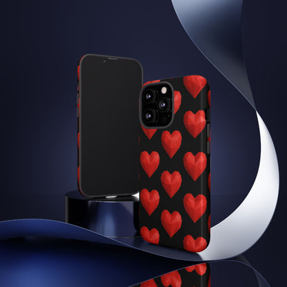 Red Heart Phone Case – Geometric Heart Pattern Tough Case (Black)
