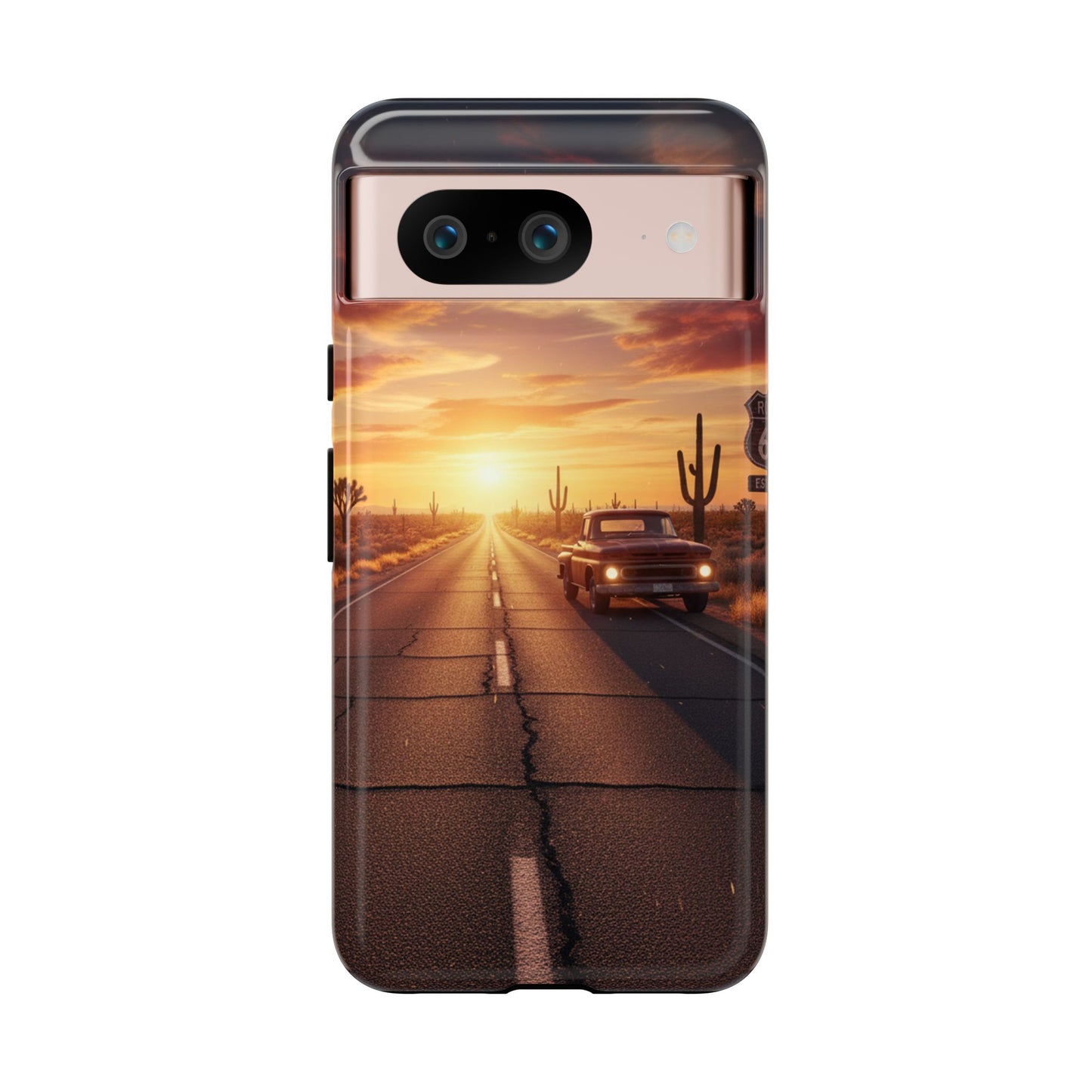 Route 66 Sunset Desert Highway Phone Case – Road Trip Travel Aesthetic Tough Case