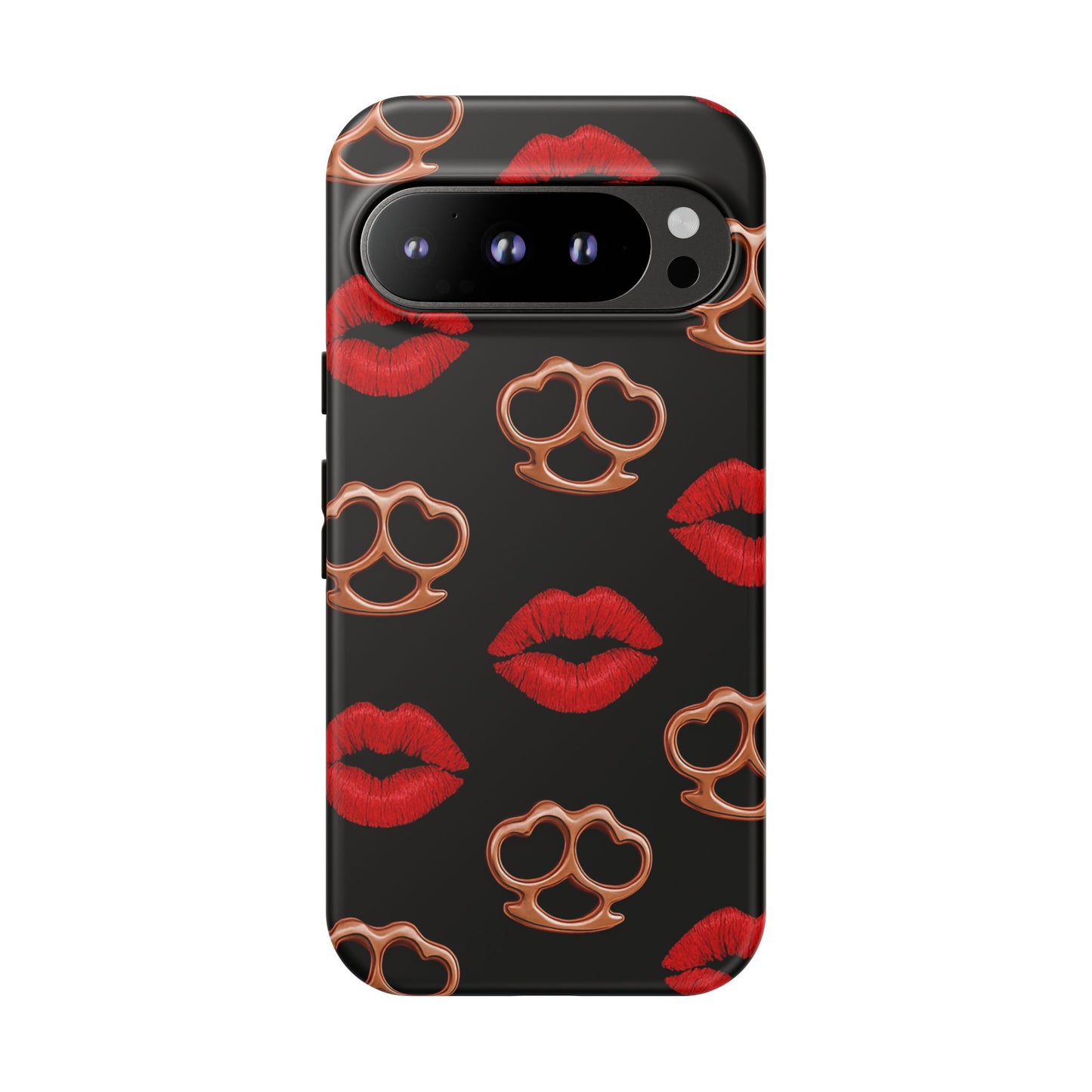 Red Lipstick & Knuckle Duster Phone Case | Bold Kiss Print Tough Protective Cover for Iphone, Samsung Galaxy and Pixel