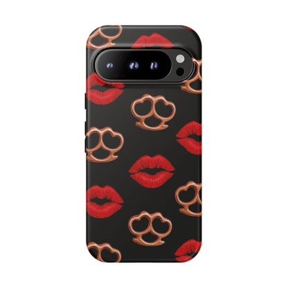 Red Lipstick & Knuckle Duster Phone Case | Bold Kiss Print Tough Protective Cover for Iphone, Samsung Galaxy and Pixel
