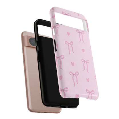 Pink Bow Heart Aesthetic Phone Case – Coquette Cute Tough Cover
