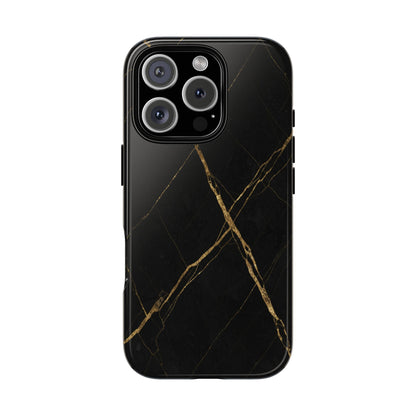Black Marble Phone Case with Gold Veins – Luxury Minimal Aesthetic Tough Case