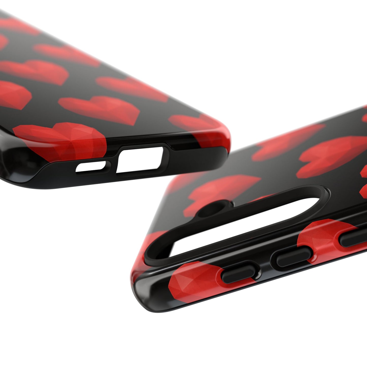 Red Heart Phone Case – Geometric Heart Pattern Tough Case (Black)