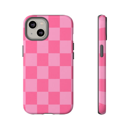 Pink Checkerboard Phone Case – Cute Aesthetic Tough Case for iPhone & Samsung