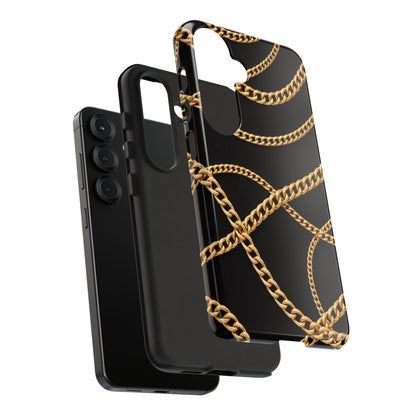 Luxury Gold Chain Phone Case – Black Designer Style Tough Protective Cover for Iphone, Samsung Galaxy and Pixel