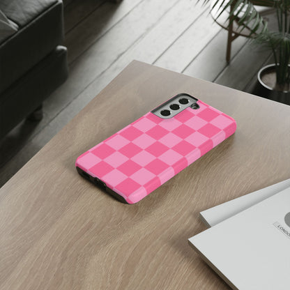 Pink Checkerboard Phone Case – Cute Aesthetic Tough Case for iPhone & Samsung