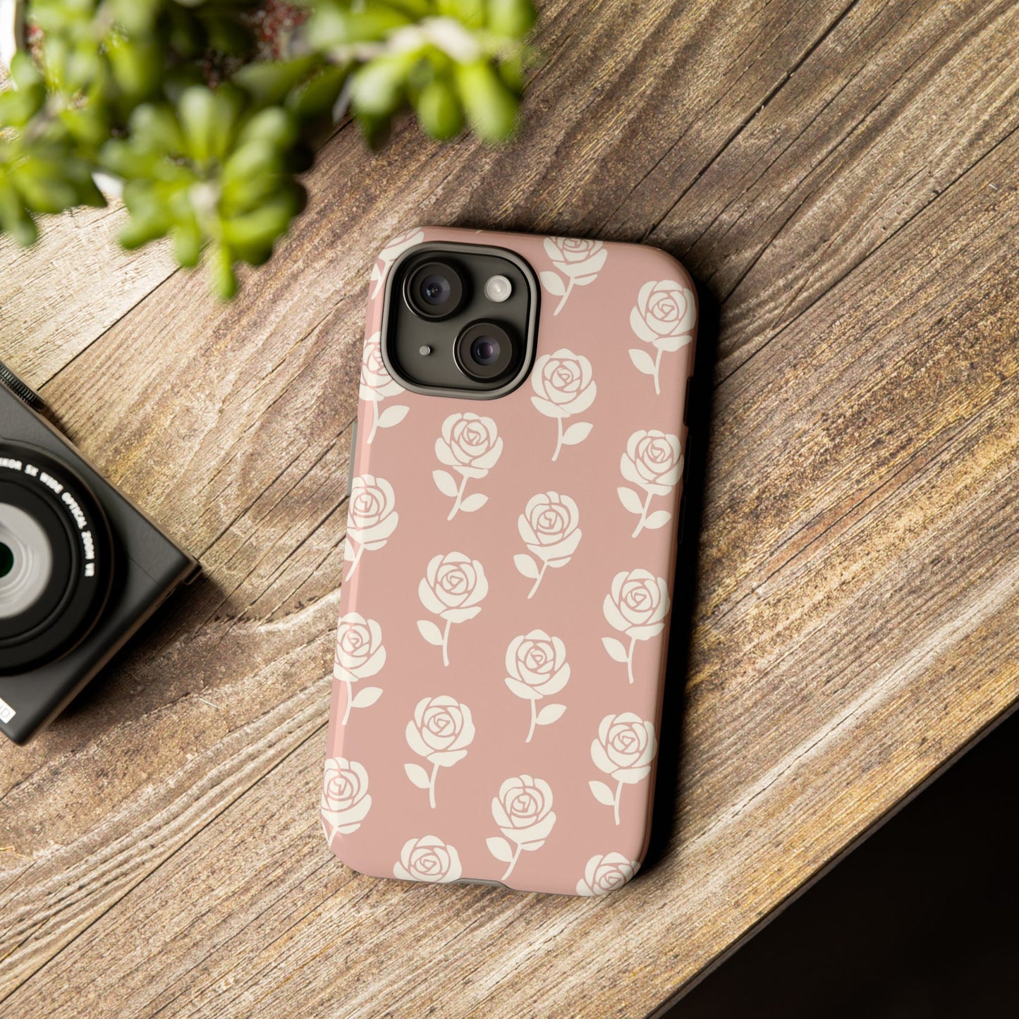 White Rose Pattern Tough Phone Case | Elegant Floral Aesthetic Case for Iphone, Samsung Galaxy and Pixel