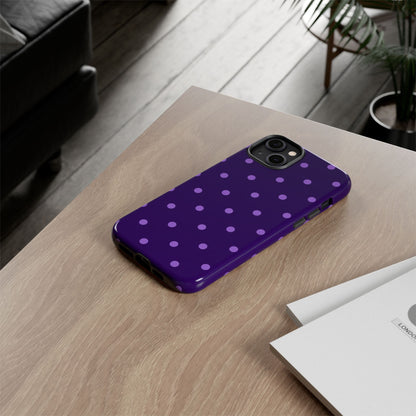 Purple Polka Dot Tough Phone Case – Cute Stylish Durable Protective Cover for Iphone, Samsung Galaxy and Pixel