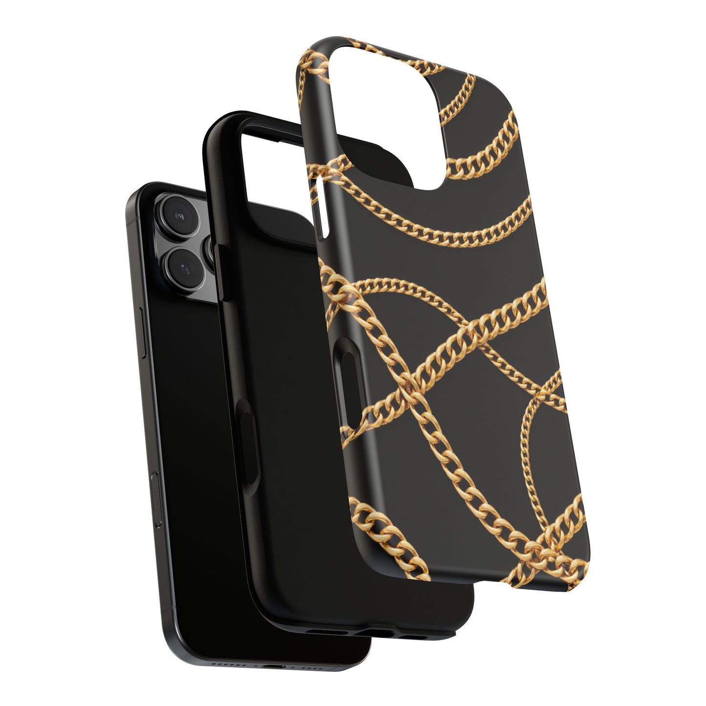 Luxury Gold Chain Phone Case – Black Designer Style Tough Protective Cover for Iphone, Samsung Galaxy and Pixel