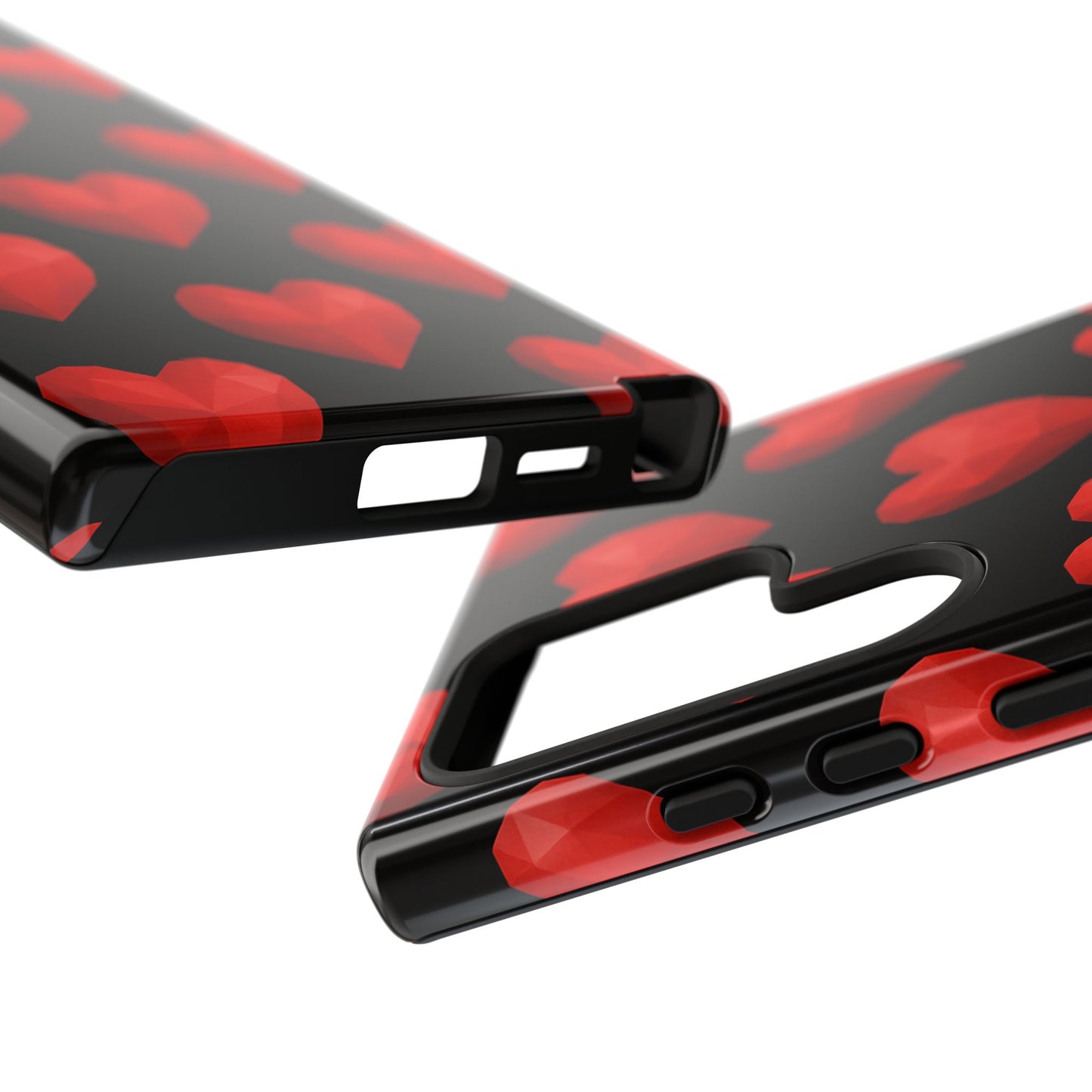Red Heart Phone Case – Geometric Heart Pattern Tough Case (Black)