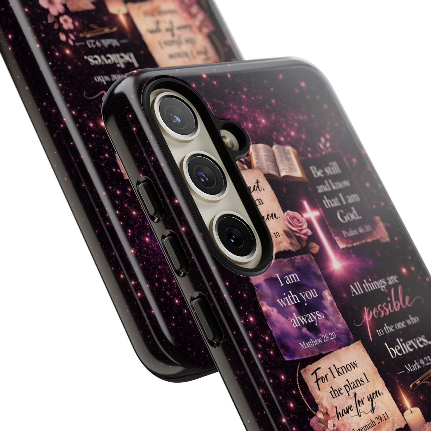 Christian Bible Verse Phone Case Pink Floral Faith Tough Protective Cover Gift