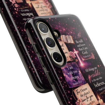 Christian Bible Verse Phone Case Pink Floral Faith Tough Protective Cover Gift