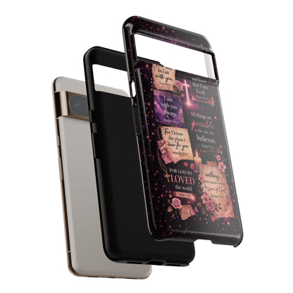 Christian Bible Verse Phone Case Pink Floral Faith Tough Protective Cover Gift