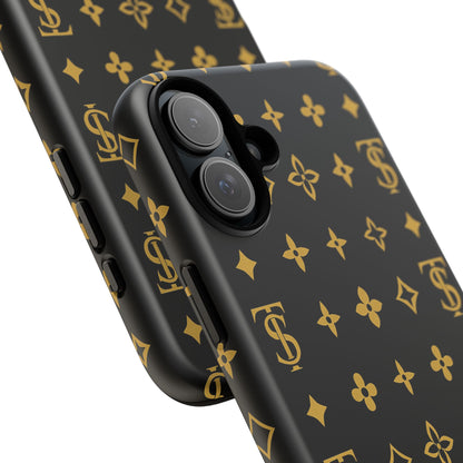 Gold Monogram Pattern Tough Phone Case | Black & Gold Luxury Design for Iphone, Samsung Galaxy and Pixel