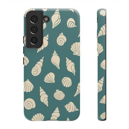 Seashell Pattern Phone Case | Teal Coastal Shells Tough Case for Iphone, Samsung Galaxy and Pixel