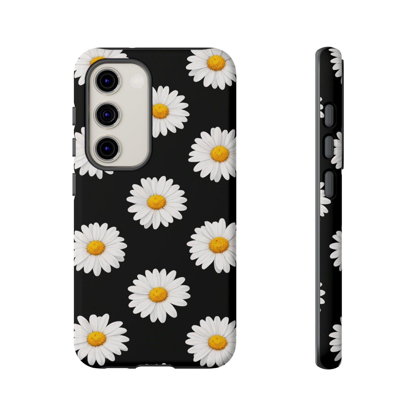 Black Daisy Floral Tough Phone Case – Cute Protective Cover for Iphone, Samsung Galaxy and Pixel