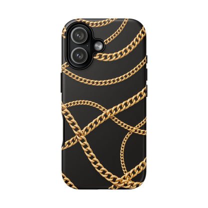 Luxury Gold Chain Phone Case – Black Designer Style Tough Protective Cover for Iphone, Samsung Galaxy and Pixel